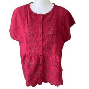 Sundance Size XS Red Eyelet Button Front Top Shirt
